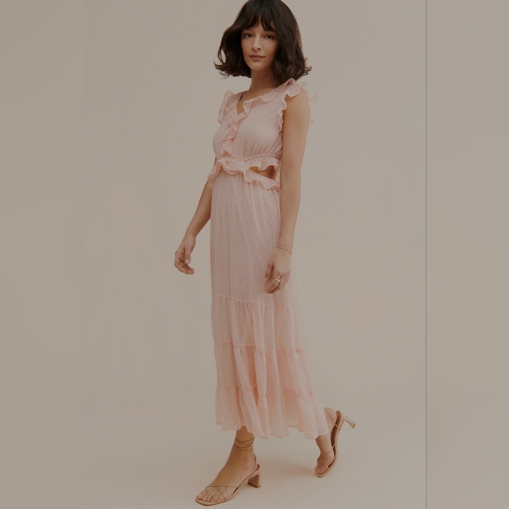 Moon River Ruffle Cutout Shirred Dress Size S